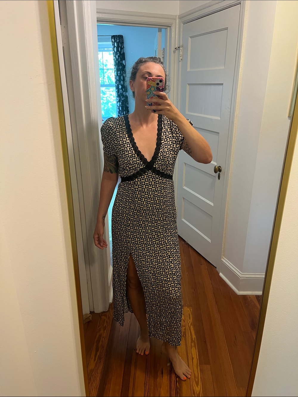 Free People Black and Cream Geometric Maxi Dress